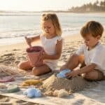 Silicone Sand bucket with toys and shovel Background