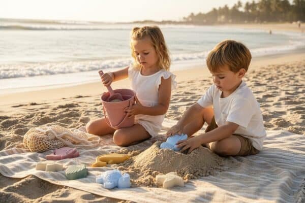 Silicone Sand bucket with toys and shovel Background