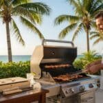 3-Piece BBQ Set in Wooden Pine Box background