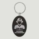 GFT2156 - 3" x 1 3/4" Laserable Leatherette/Metal Black/Silver Oval Keychain 3