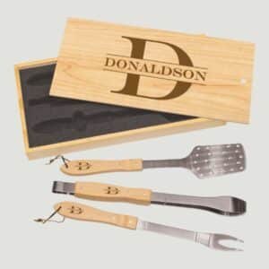 3-Piece BBQ Set in Wooden Pine Box