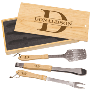 3-Piece BBQ Set in Wooden Pine Box