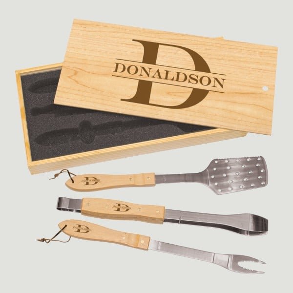 3-Piece BBQ Set in Wooden Pine Box