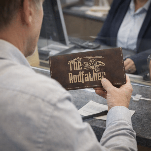 GFT726 - 6 3/4" x 3 1/2" Rustic/Gold Laserable Leatherette Checkbook Cover