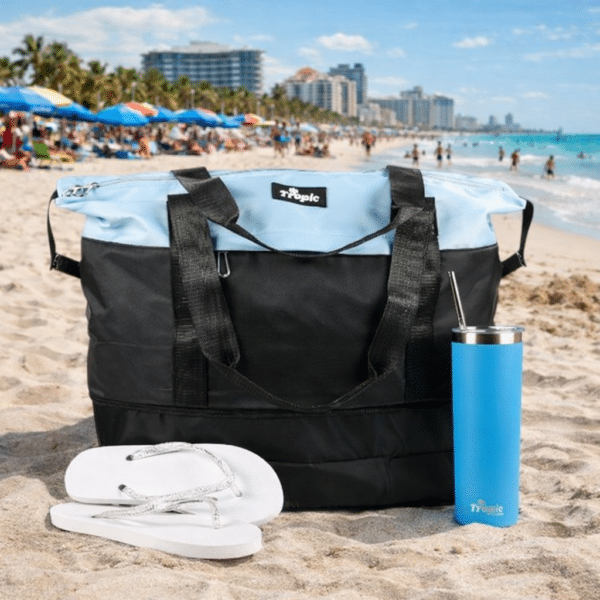 The Tropic expandable fashion wet and dry Beach Bag Background