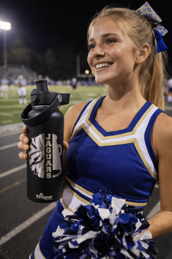 Cheerleader with water bottle background