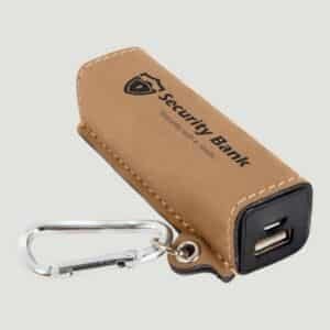 GFT1136 - Light Brown Laserable Leatherette 2200 mAh Power Bank with USB Cord