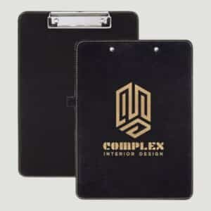 GFT1195 - 9" x 12 1/2" Black/Gold Laserable Leatherette Clipboard