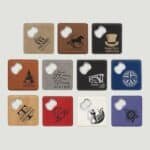 4" x 4" Square Laserable Leatherette Coaster with Bottle Opener All