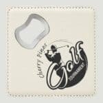GFT1244 - 4" x 4" Square White Laserable Leatherette Bottle Opener Coaster