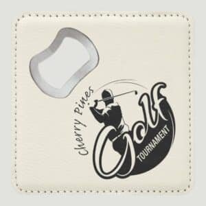 GFT1244 - 4" x 4" Square White Laserable Leatherette Bottle Opener Coaster