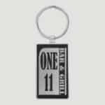 GFT2176 - 2 3/4" x 1 1/4" Laserable Leatherette/Metal Black/Silver Rectangle Keychain