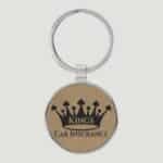 GFT2190 - 1 1/2" Laserable Leatherette/Metal Light Brown Round Keychain