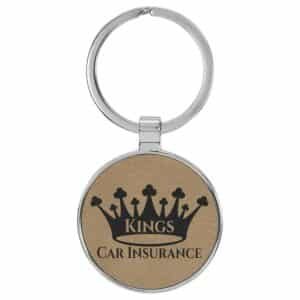 1 1/2"Leatherette/Metal Round Keychain