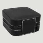 GFT2303 - 4" x 4" Black/Silver Laserable Leatherette Travel Jewelry Box with Tan Lining