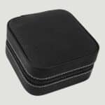 GFT2303 - 4" x 4" Black/Silver Laserable Leatherette Travel Jewelry Box with Tan Lining