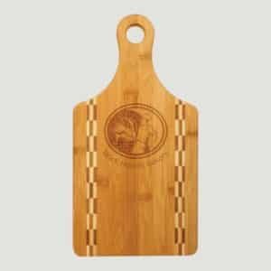 GFT460 - 13 12 x 7 Paddle Shaped Bamboo Cutting Board with Butcher Block Inlay (2)
