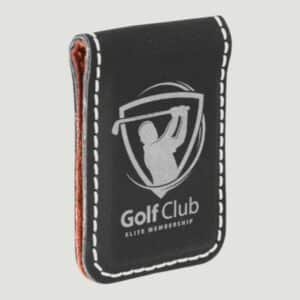 GFT669 - 1 3/4" x 2 1/2" Black/Silver Laserable Leatherette Money Clip