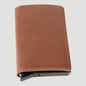 RFID Blocking Quality Leather Credit Card Holder Wallet With Pop Up Card Case Brown