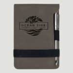 GFT392 - 3 1/4" x 4 3/4" Gray Laserable Leatherette Mini Notepad with Pen