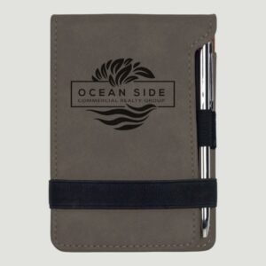 GFT392 - 3 1/4" x 4 3/4" Gray Laserable Leatherette Mini Notepad with Pen