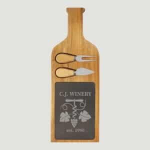 SLT081 - 17 1/2" x 6" Acacia Wood/Slate Serving Board with Two Tools