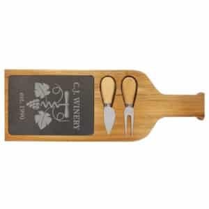 Acacia Wood/Slate Serving Board with Fork and Spreader 17-1/2"x6"