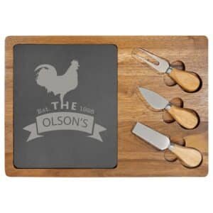 Acacia Wood/Slate Rectangle Cheese Set