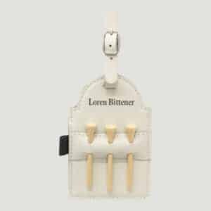 GFT2033 - 5" x 3 1/4" White Laserable Leatherette Golf Bag Tag with 3 Wooden Tees