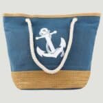 Canvas beach tote hand bag with Anchor Print Blue