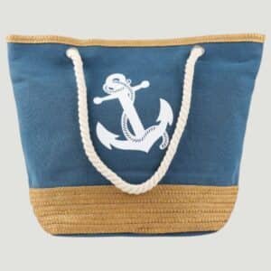 Canvas beach tote hand bag with Anchor Print Blue