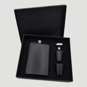 8 oz. Matte Black Flask Set in Black Presentation Box