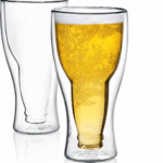 13.5 oz Clear Double Wall Insulated Beer Glass - Upside Down Design - Holds One Full Bottle
