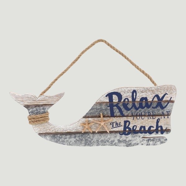 Silver Sea Whale Wall Hanging Relax Sign