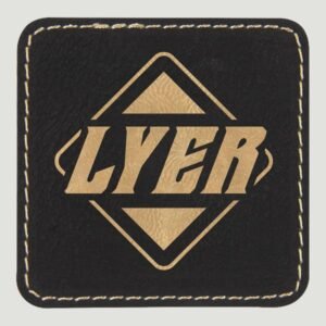 PTH706 - 2 1/2" x 2 1/2" Black/Gold Square Laserable Leatherette Patch